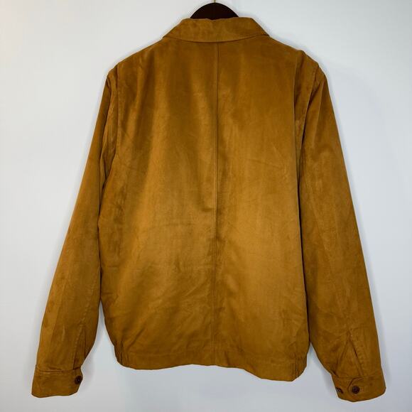 L.L Bean VGT Faux Suede Bomber Jacket Flannel Lined Thinsulate Mens L Tall Tan - Picture 5 of 13